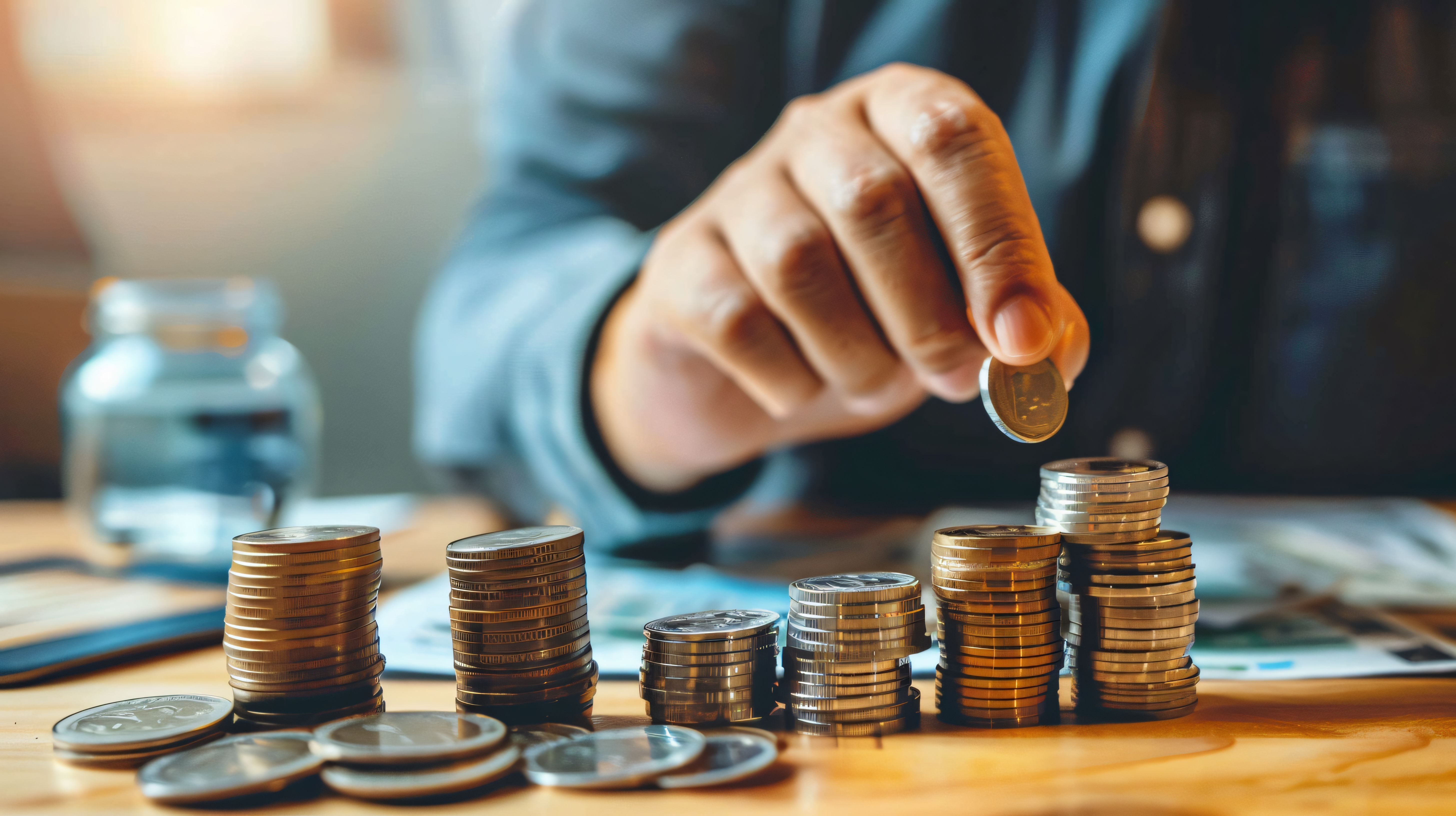 Growing financial earnings with coins and charts